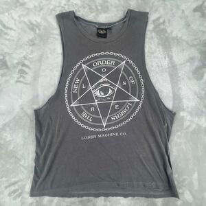 Loser Machine‎ Co. Graphic Tank Top Pentagram Eye Print Sleeveless Charcoal Gray